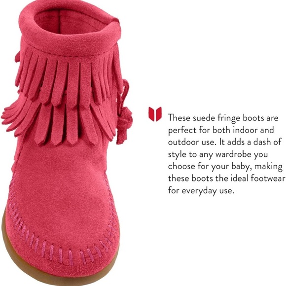 Double Fringed Pink Moccasin Boots 7 - Picture 10 of 11